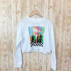 VANS Graphic Long Sleeve Crop Top Trip Winter Size Large Women